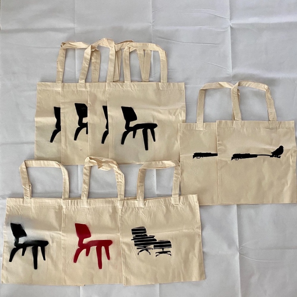 Mid century modern design inspired canvas tote bags